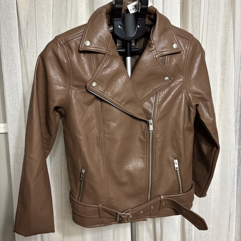 NWT $75 Old Navy‎ Brown Moto Jacket Womens Size M Faux Leather